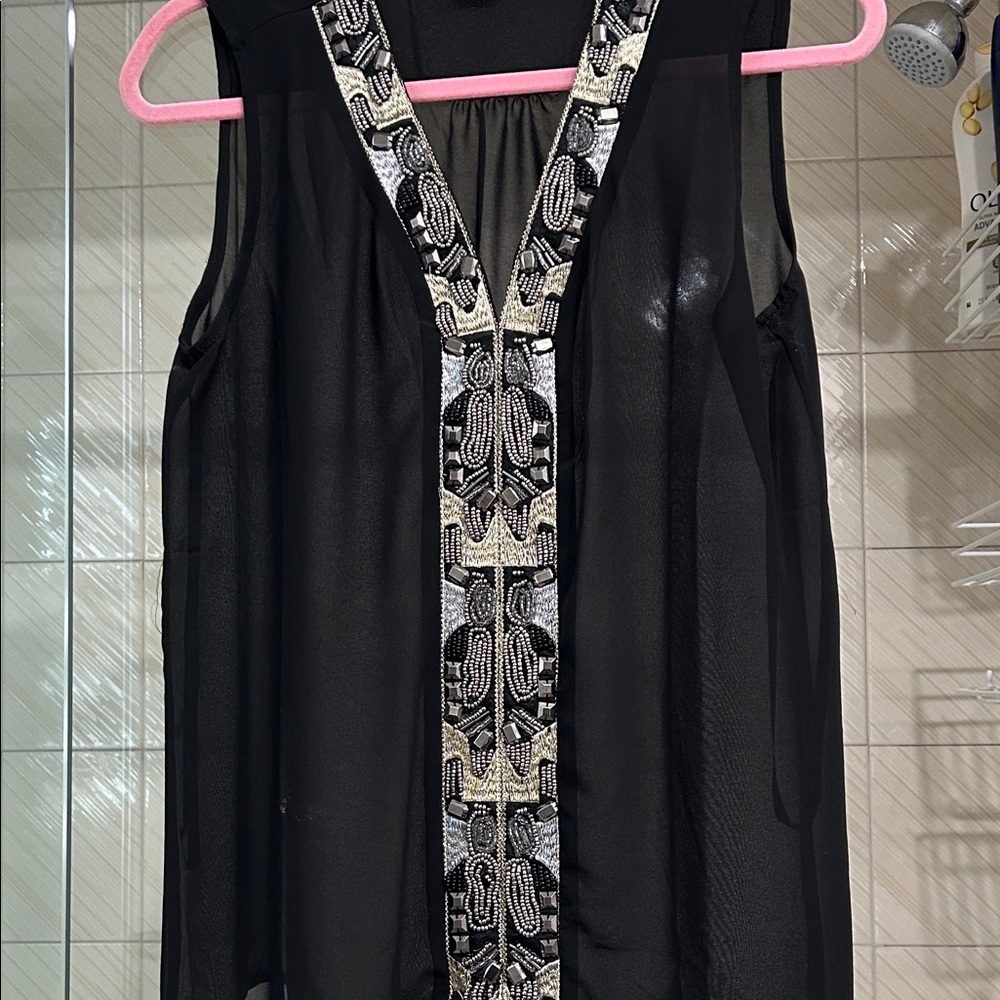 Chelsea & Theodore Black Blouse with Silver Accents